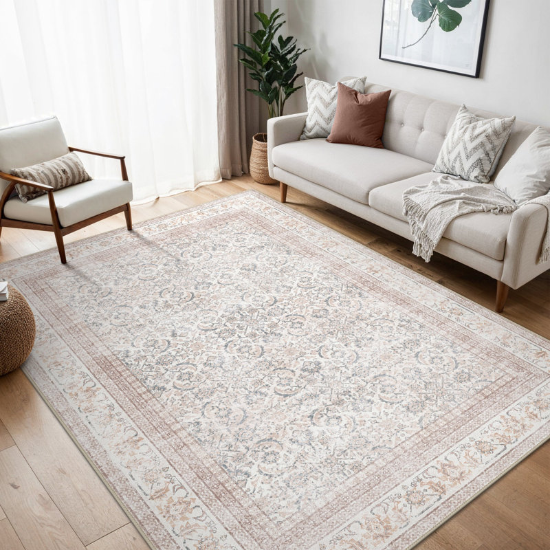 Vintage Look Machine Printed Area Rug, Beige/Taupe, Rectangle 160 x 230 cm