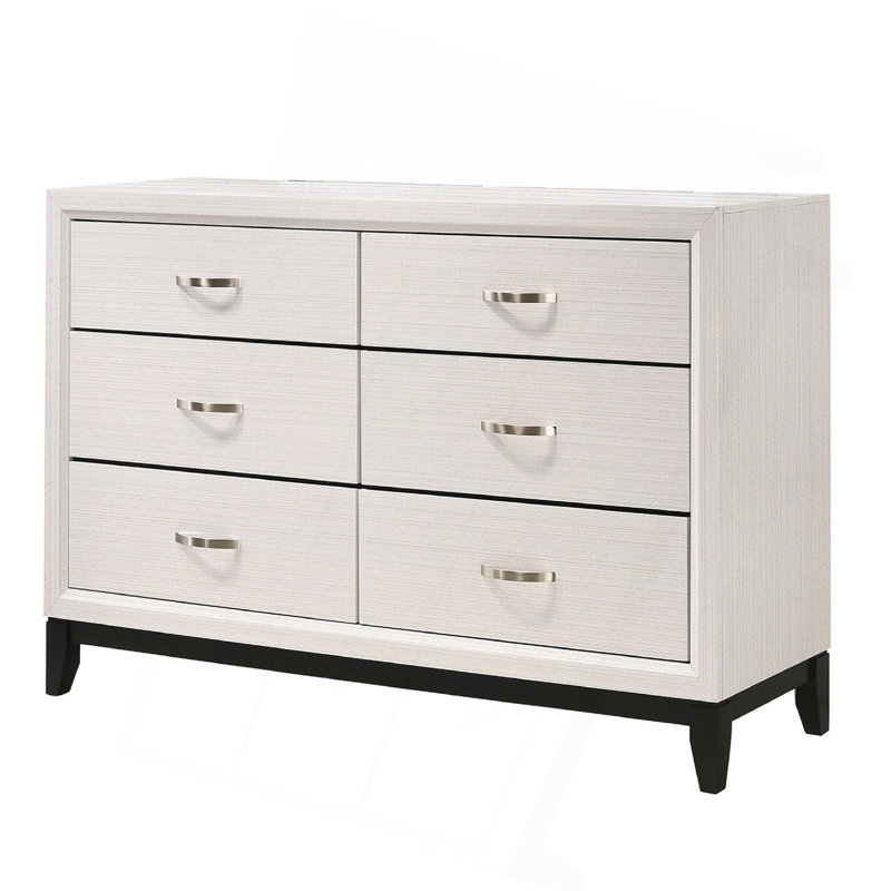 Mobilier de chambre à coucher contemporain en bois avec commode 6 tiroirs 1Pc, Blanc