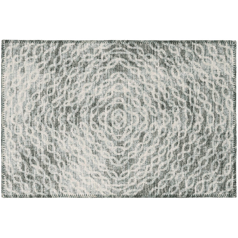 Tapis en chenille à motif géométrique bleu / beige Anna-May, Rectangle 1 pi 8 po x 2 pi 6 po