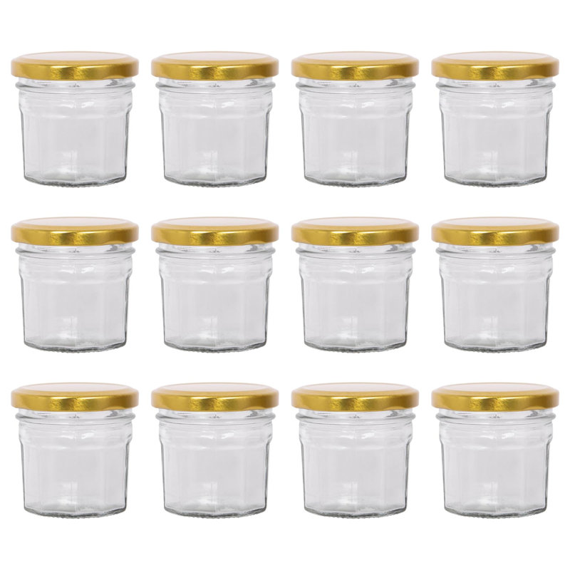 Argon Tableware Glass Jam Jars with Lids, 90ml, Gold
