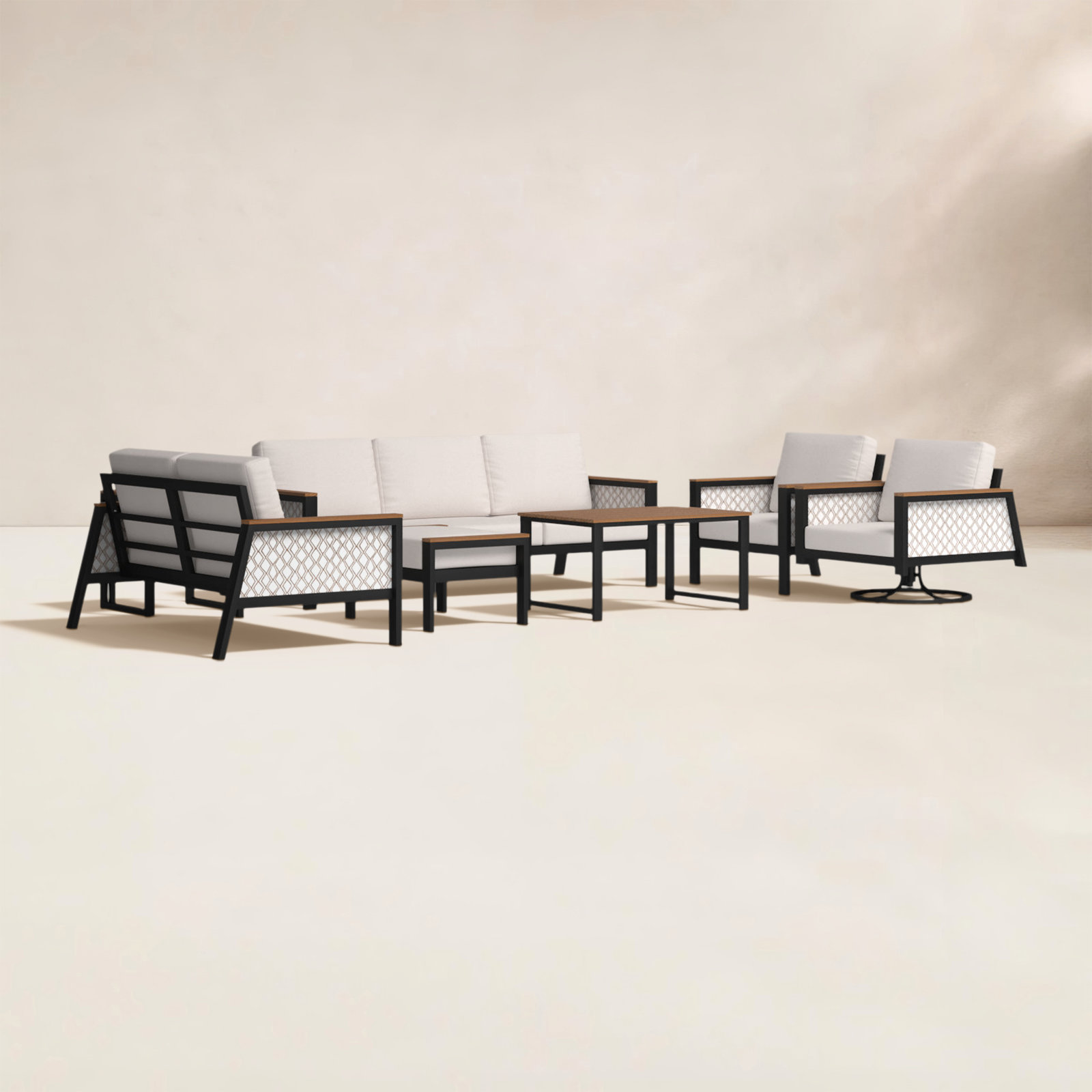 Townsend 8-Person Patio Seating Group, Canvas White/Voyage Dune Fabric