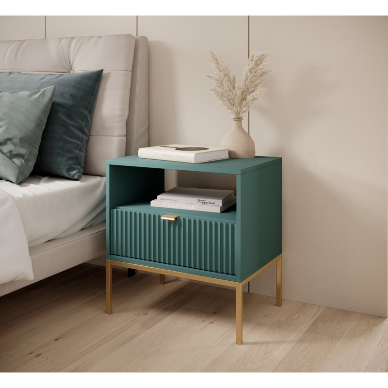 Bernhardine 54cm W Steel Bedside Table, Labrador Green/Golden, Golden