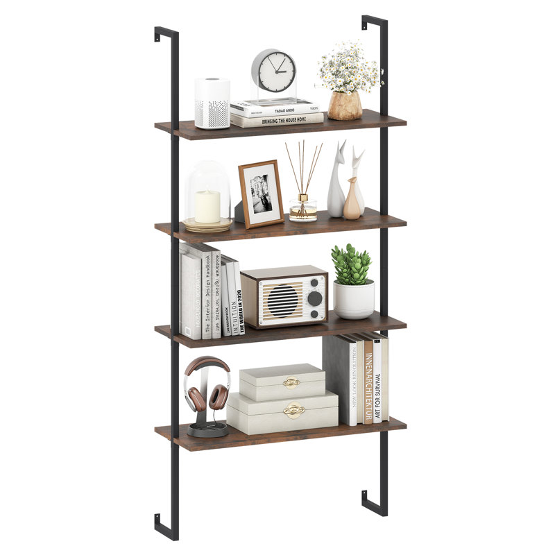 163cm H x 76cm W Metal Floating Bookcase, Brown