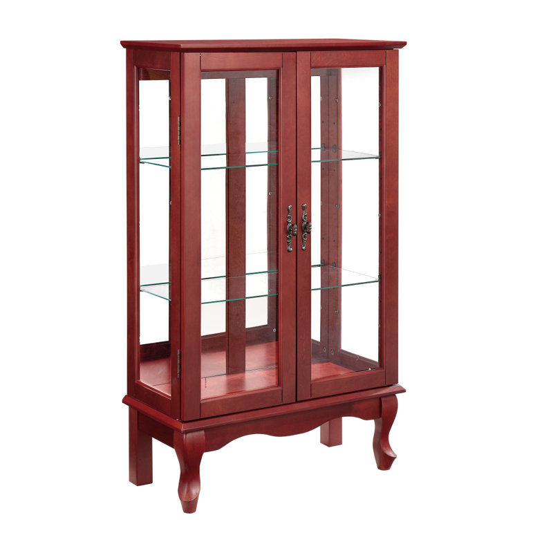 2 Doors Curio Cabinet With Tempered Glass Doors, Curio Cabinets With Mirrored Back Panel And Adjustable Shelves, Lighted Display Cabinet For Home, Office Light Bulb Included