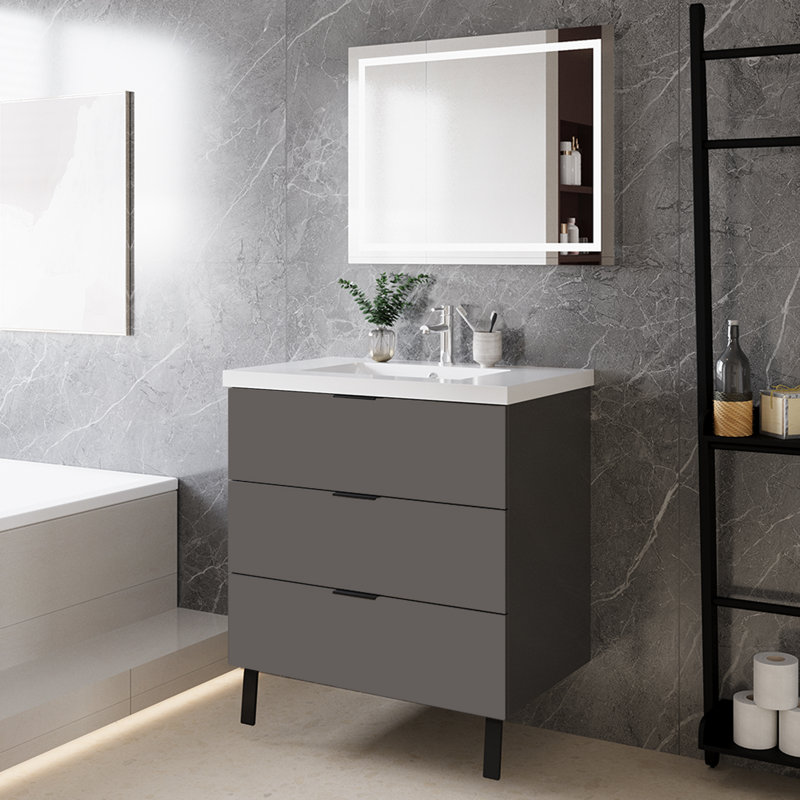 80 mm Freestanding Combined Vanity Unit with Integrated Resin Basin, Grey