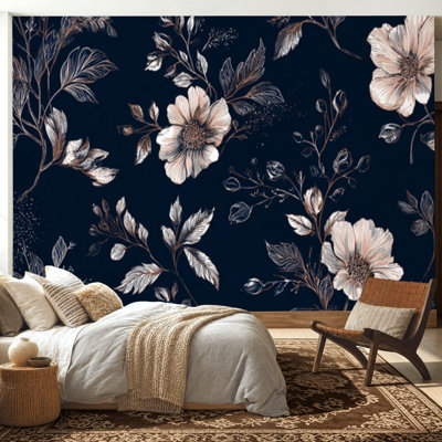 Peel and Stick Wallpaper 100" L x 144" W Modern Self Adhesive Wall Mural for Bedroom - With Dreamy Luxury Floral Cosmos Ornamental Print