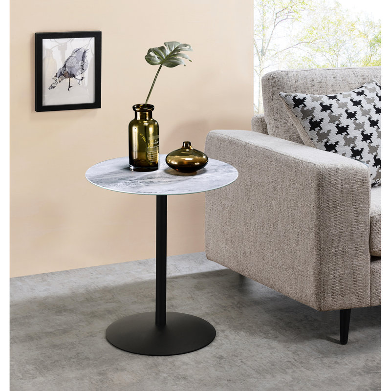 Grey Marble Textured Top 17.5" End Table, 3-D Printed, Steel Construction, Robust 17.5", Base, & Simple