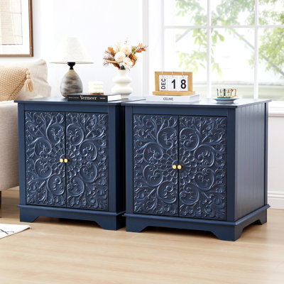 Farmhouse 25.59'' Tall Embossed Side Table Cabinet