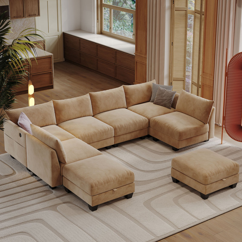 Canapé modulaire en forme de U de 124 po, canapé modulaire à 8 places pour 8 personnes, coussin de salon confortable avec repose-pieds avec repose-pieds