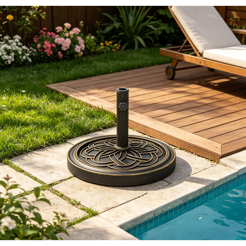 Base de parasol extérieure résistante à la corrosion de 26,5 livres, adaptateur de poteau réglable pouvant accueillir des arbres de 1,5 po à 2,1 po pour parasols de patio de 7,5 à 11 pi, support de parasol lourd à l'épreuve du vent pour la pelouse près de la piscine