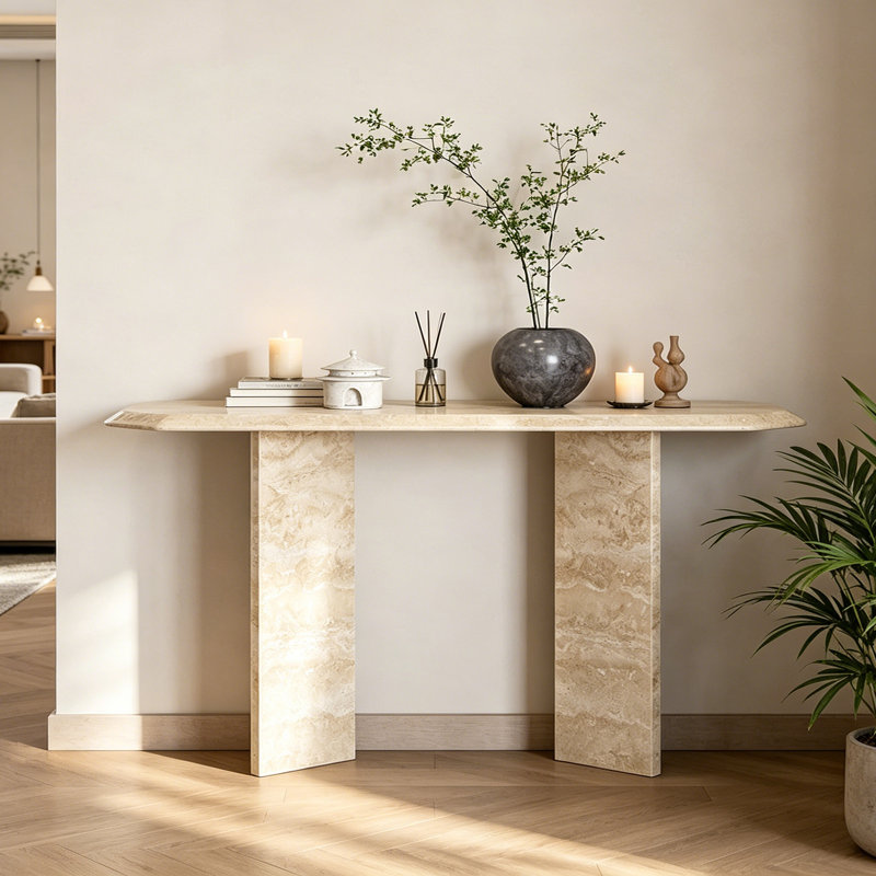Console Wabi-Sabi, H 33,5 po x l 63 po x P 15,7 po, Beige
