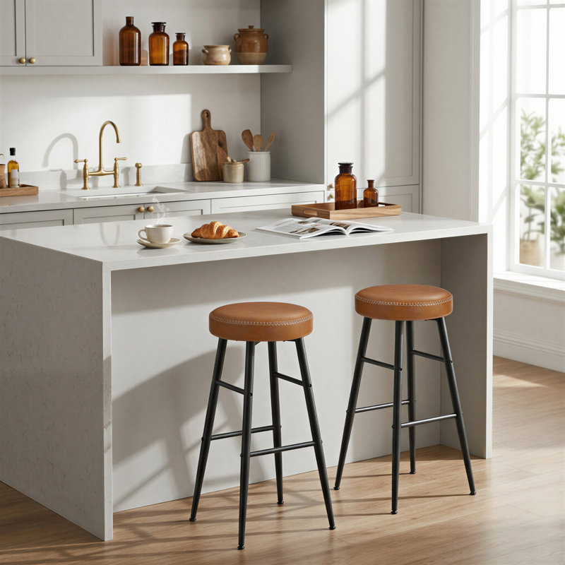 Tabouret Parmley, Similicuir brun caramel / cadre noir, Tabouret de bar (siège d'une hauteur de 30 po)