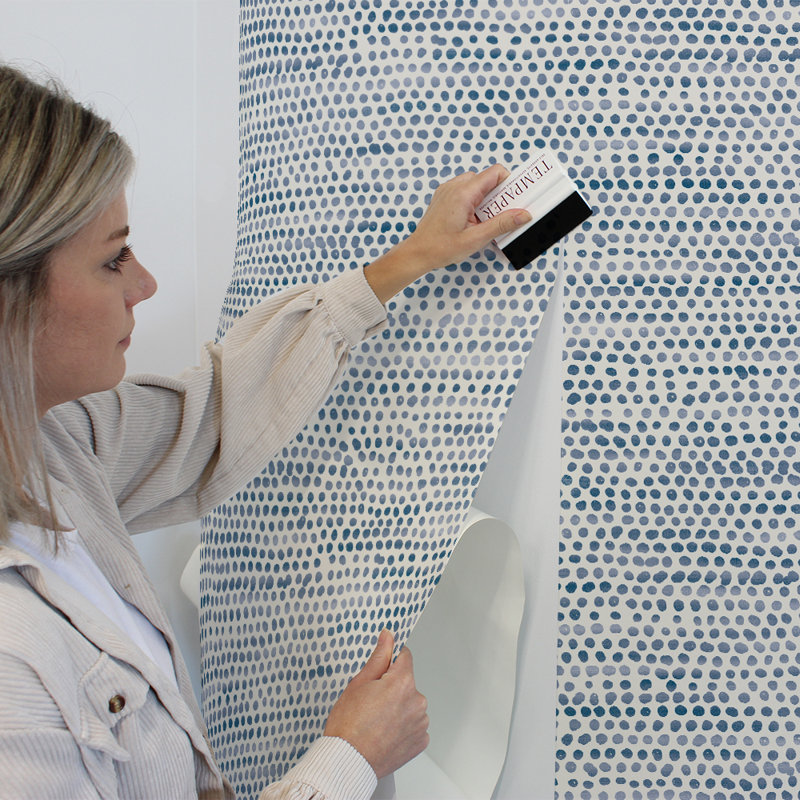 Papier peint adhésif moiré à pois, Lune bleue