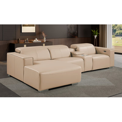 Canapé modulaire en L en cuir véritable 4 pièces beige avec 1 fauteuil inclinable électrique et appui-tête réglable