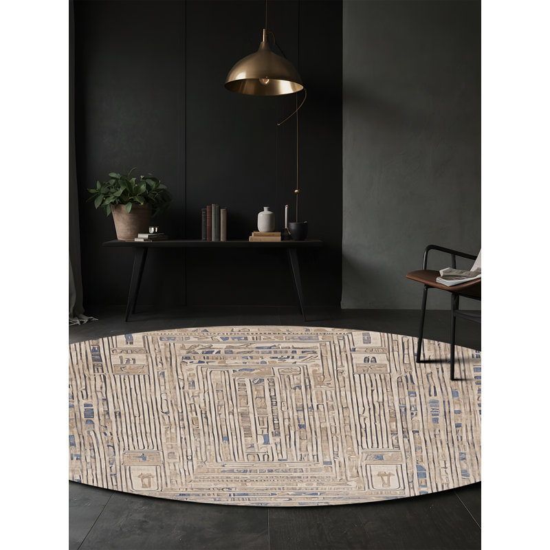 Machine Washable Beige Area Rug, Round 6'
