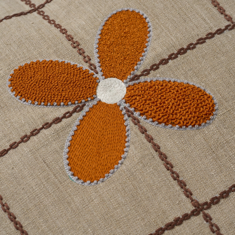 Grid & Flowers Pillow Cover 20x20 Inch, Beige;Brown