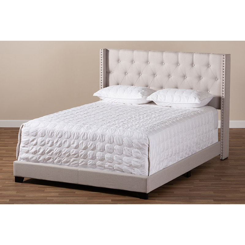 Upholstered Standard Bed, Beige, Full