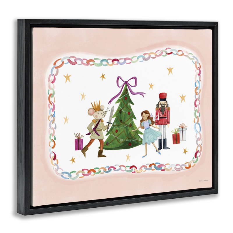 Cadre flottant avec personnages de fêtes et arbre de Noël, design par Rachel Nieman, H 25 po x l 31 po, Noir