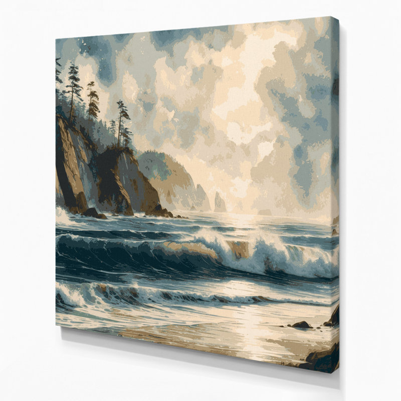 Coastal Pacific Coast Black Canvas Wall Art, 16" H x 16" W