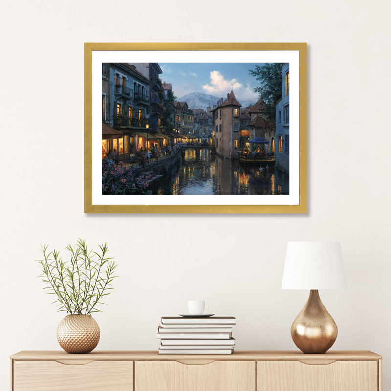 «Evening In Annécy», reproduction de photo, H 16 po x l 24 po x P 1 po, Papier doré