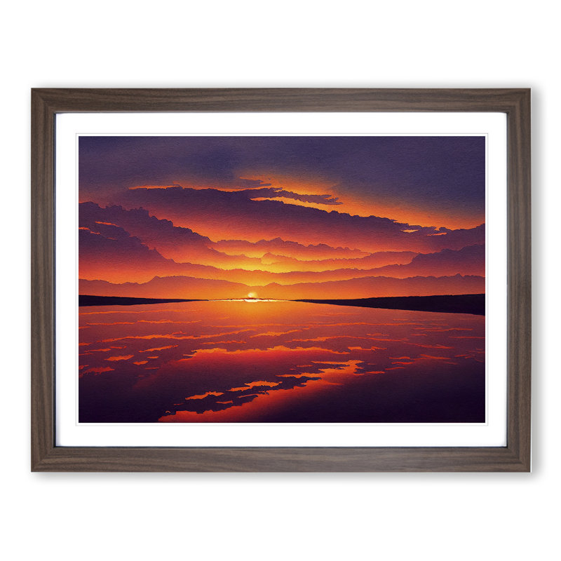XH1022-7126X Precious Sunset Seascape - Single Picture Frame Print, 34cm H x 46cm W x 2cm D, Walnut Framed