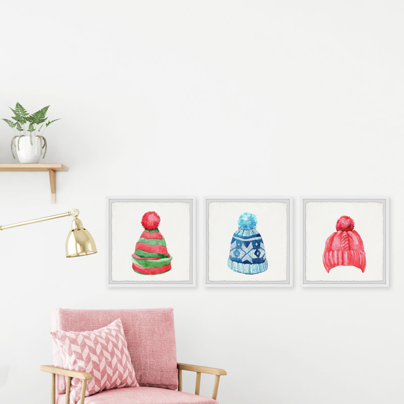 Triptyque de chapeaux d'hiver, H 18 po x l 18 po x P 1,5 po