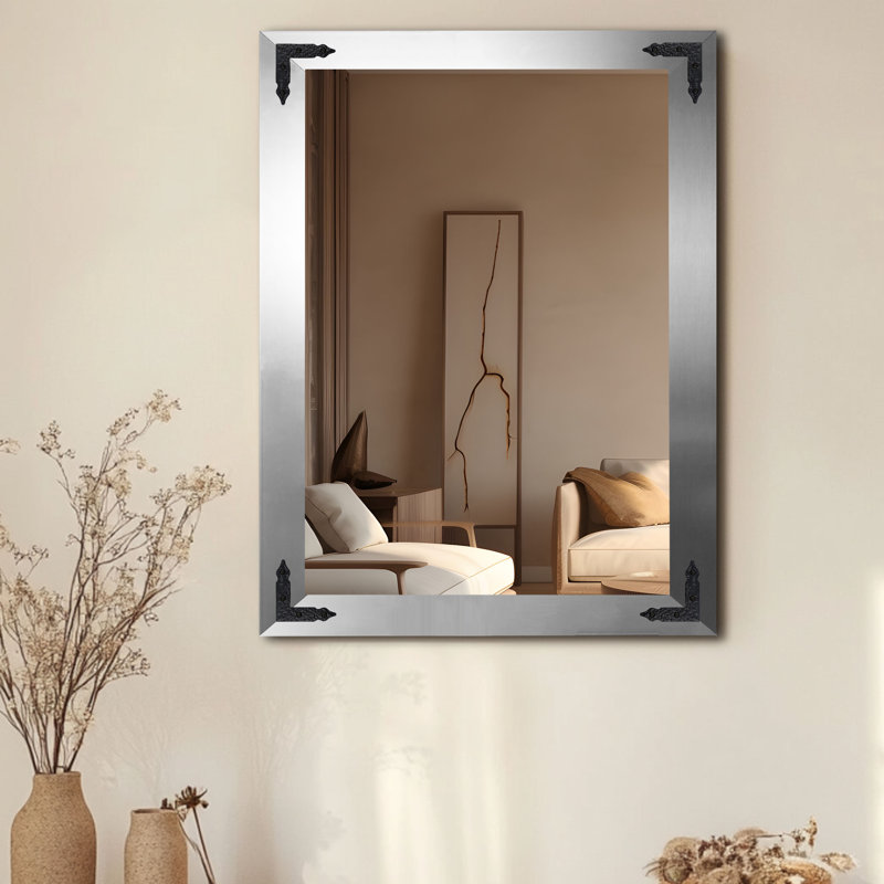 Heavner Flat Wall Mirror, 35.5" H x 29.5" W, Silver