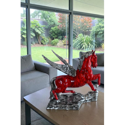 Prancing Red Pegasus Winged Horse Sculpture Aluminum Art 17"x15"x19"H