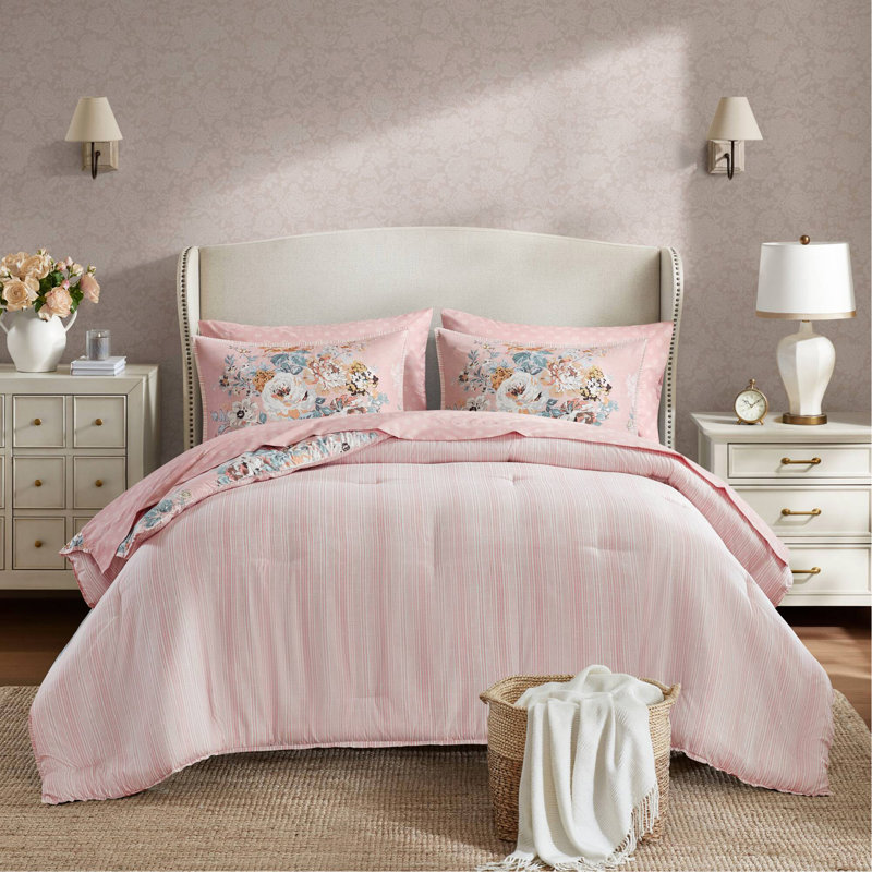 Ensemble de 7 pièces à motif floral inspiré de la collection Cal King Vin, rose, Rose multicolore