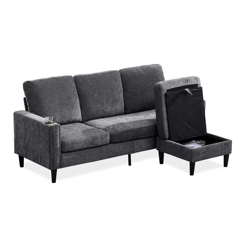 Canapé modulaire en L à 3 places avec méridienne de rangement Modern Studio, Gris foncé