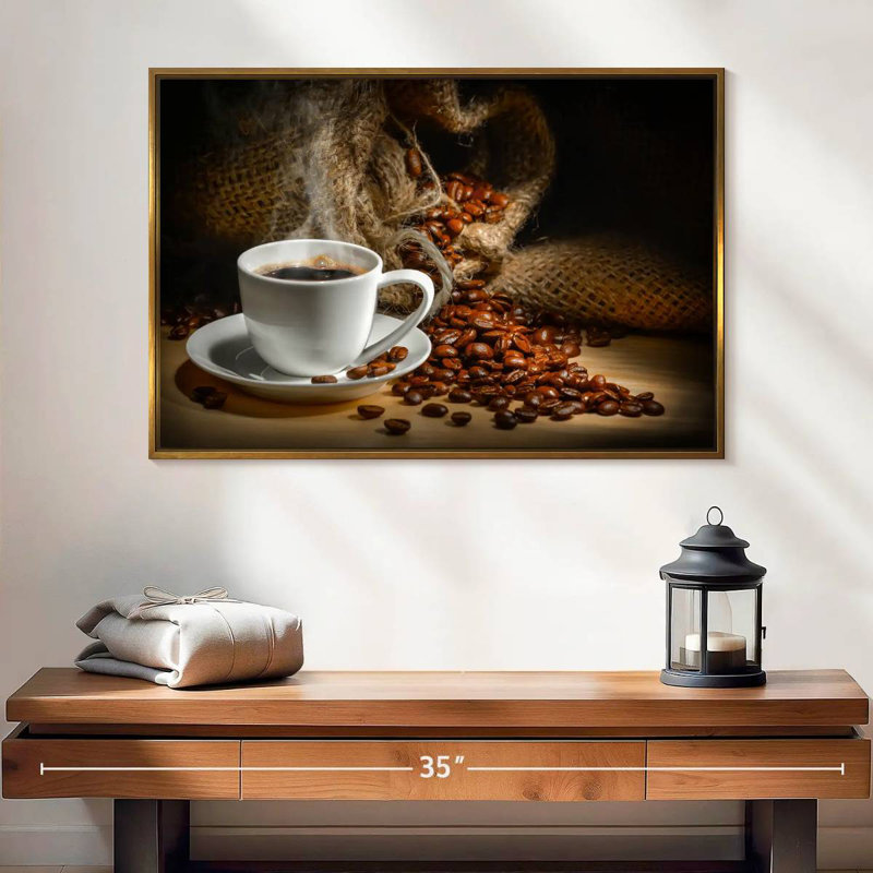 Café fraîchement moulu, Cadre flottant doré, 25 po x 17 po