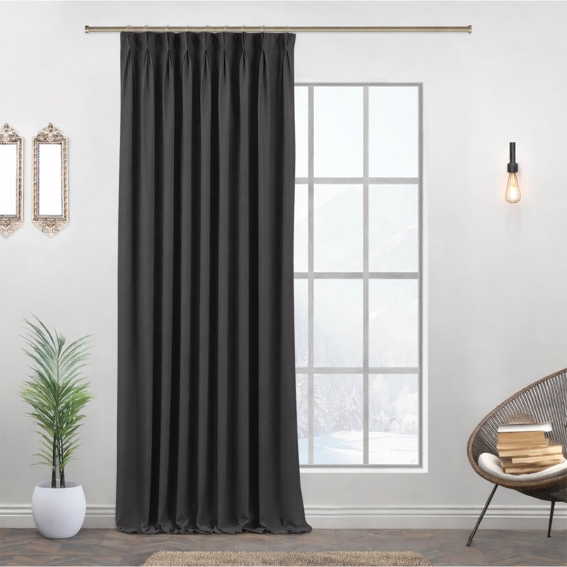 Aspire Homeware Polyester Room Darkening Pencil Pleat Single Panel Curtain for Noise Reduction and Light Blocking, Dark Grey