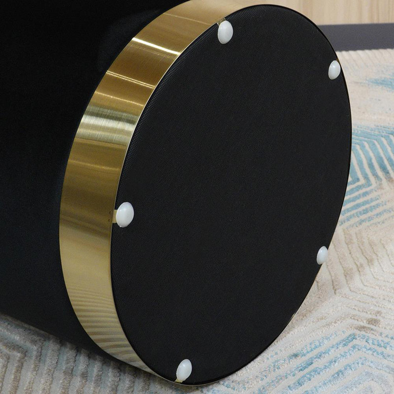 38cm Wide Velvet Round Solid Colour Ottoman with Storage, Black