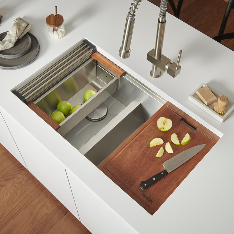 Roma Workstation Ledge 33" L x 19" W Double Basin Undermount Kitchen Sink