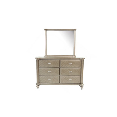 Luxury Antique Silver / Champagne Finish Dresser W Mirror Storage Space Drawers Bedroom Furniture