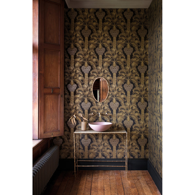 Hollywood Palm Floral Metallic Wallpaper Roll, Leaf Green