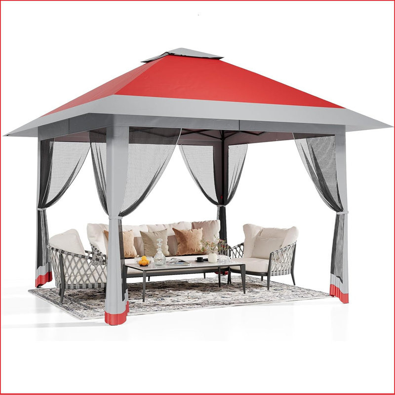 4m x 4m Pop-Up Gazebo, Outdoor Canopy Tent With Mosquito Netting, [Adjustable Height & Spacious] Pop-Up Tent With Double Roof, UV-Resistant Outdoor Gazebo For Back Garden, Patio, Lawn, Garden, Decking (Grey)