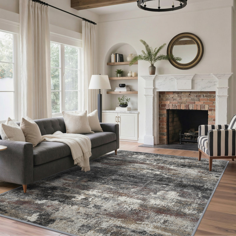 Pavelina Modern Abstract Machine Washable Indoor Area Rug with Non-Slip Backing, Rectangle 6' x 9'