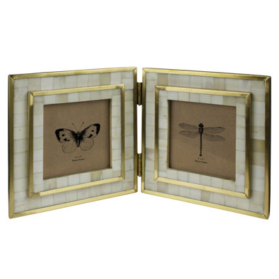 Double Frame, White Bone With Brass Border - 4X4
