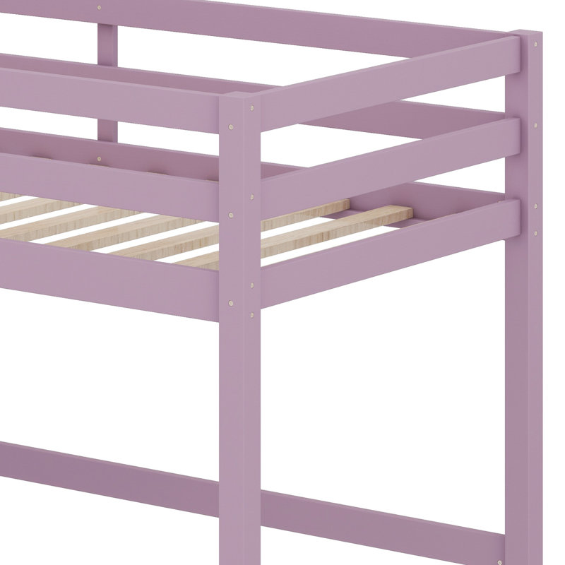 High Wood Loft Bed, With Safety Guardrail, Built-In Desk, Ladder, Pink