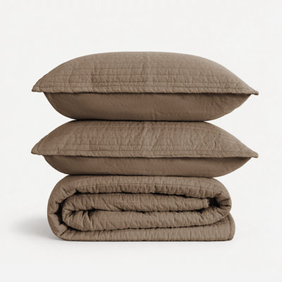 Clara 100% French Linen Channel Quilted Breathable Quilt Set With Shams