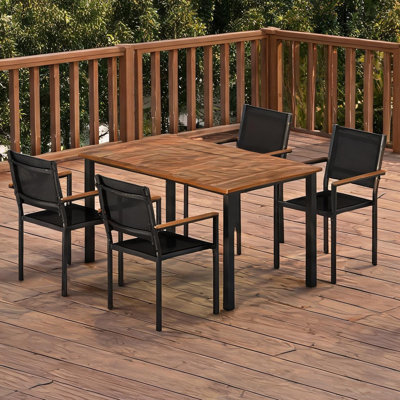 Four Dining Table, combining Steel Legs, Seating, and Rectangular Solid Wood with Adjustable Design
