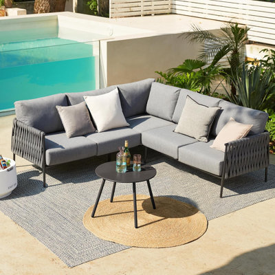 5 Person Outdoor Furniture Corner Sofa Set with Round Coffee Table