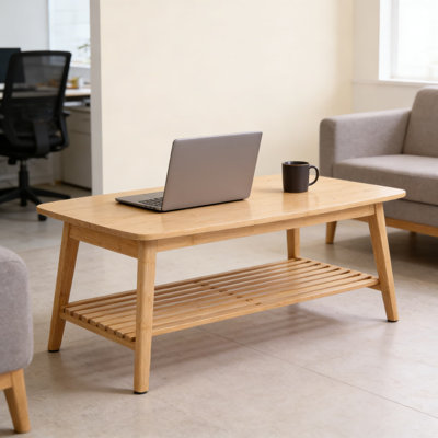Table basse pliante en bambou avec tablette de rangement, table basse pour le salon, bureau de plancher de style japonais, aucun assemblage requis, conception pliable pour un rangement facile