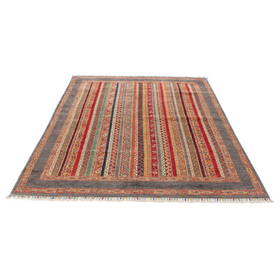6x8 Multicolor and Gray Turkish Tribal Rug