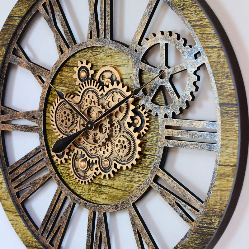 Solid Wood Wall Clock, Gold Antique
