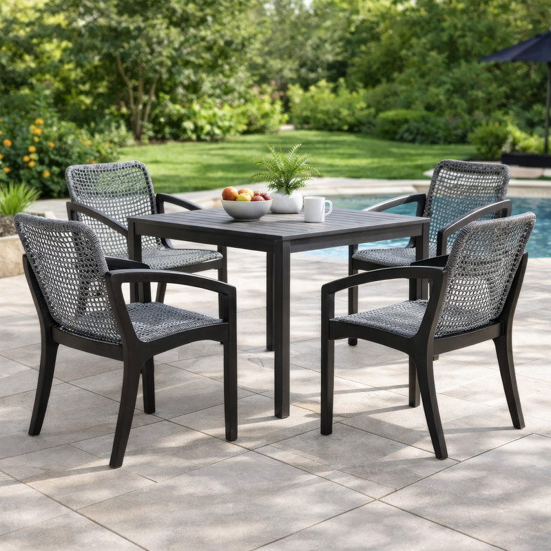 Jean Solid Wood Outdoor Dining Armchair, Black, Gray