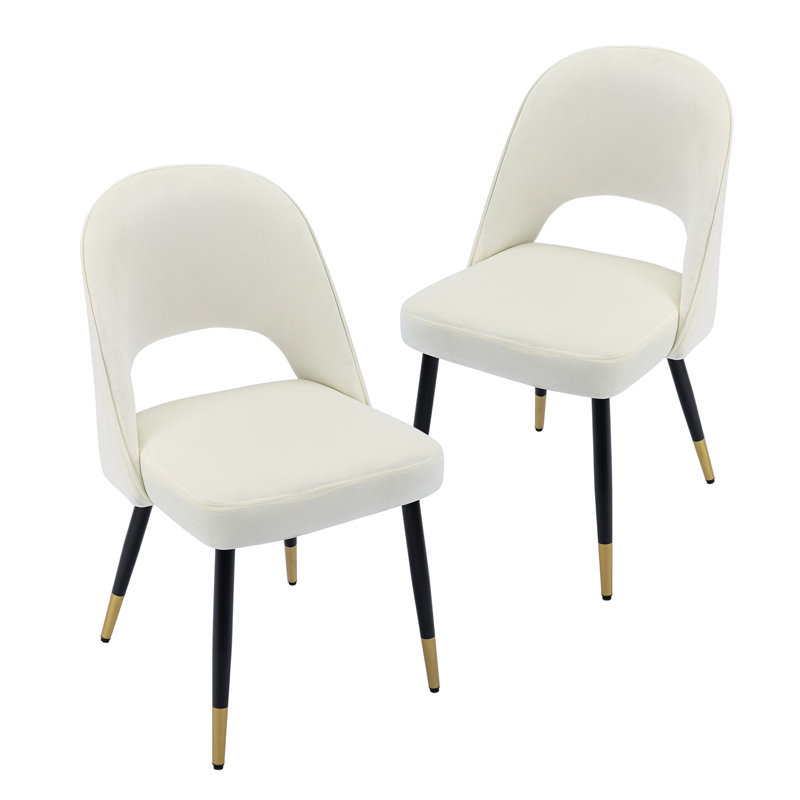 Beige Velvet Upholstered Side Chair with Metal Legs, Set of 2