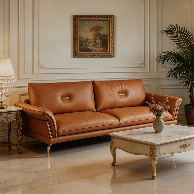 Canapé modulaire orange en cuir véritable, 34.65"H*62.99"W*37.4"D