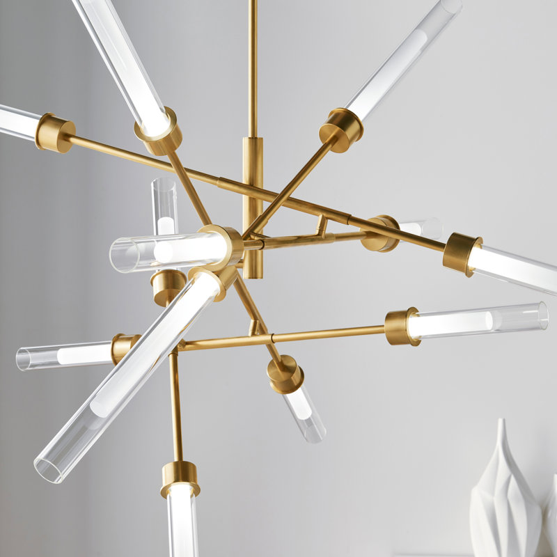 Linger 12 - Light LED Chandelier, Natural Brass